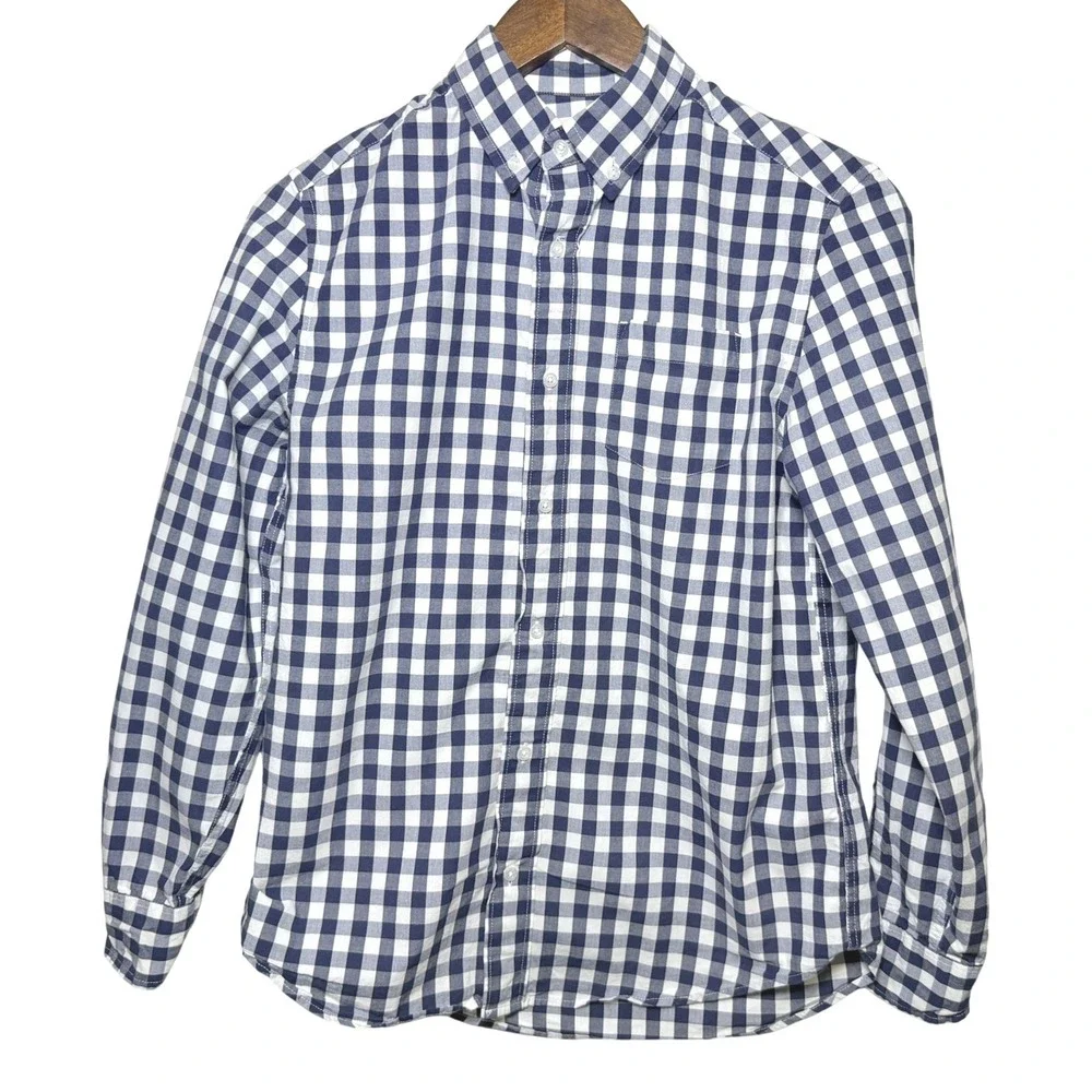 Crewcuts J.Crew Boys 14 Navy White Gingham Check Button Down Shirt Re-Imagined